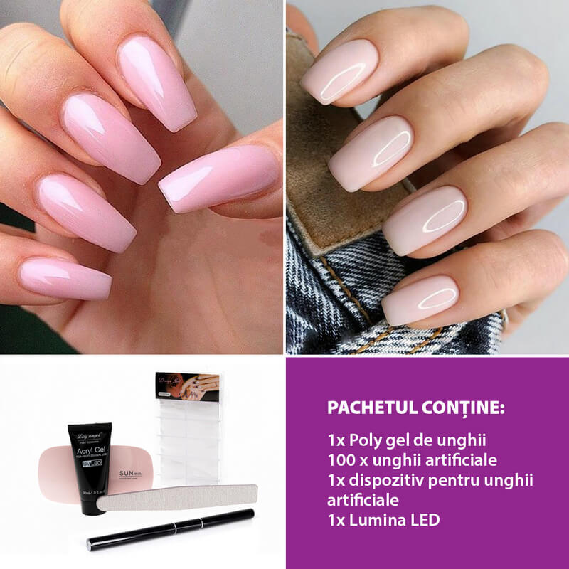Gel de unghii Poly – Set cu lumina LED